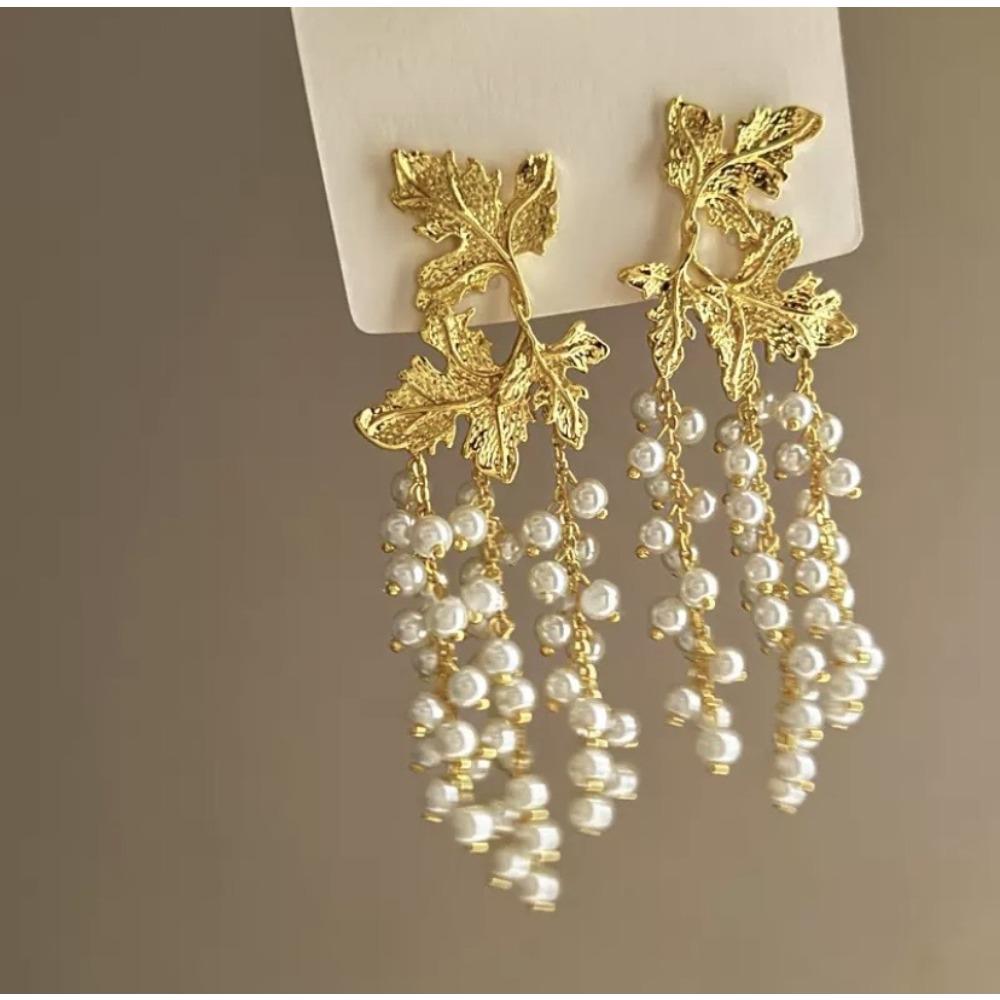 Französische Retro-Ohrringe mit Perlenfransen, Übertriebene Nischen-High-End-Ohrringe, Modische Vielseitige Temperament-Ohrringe
