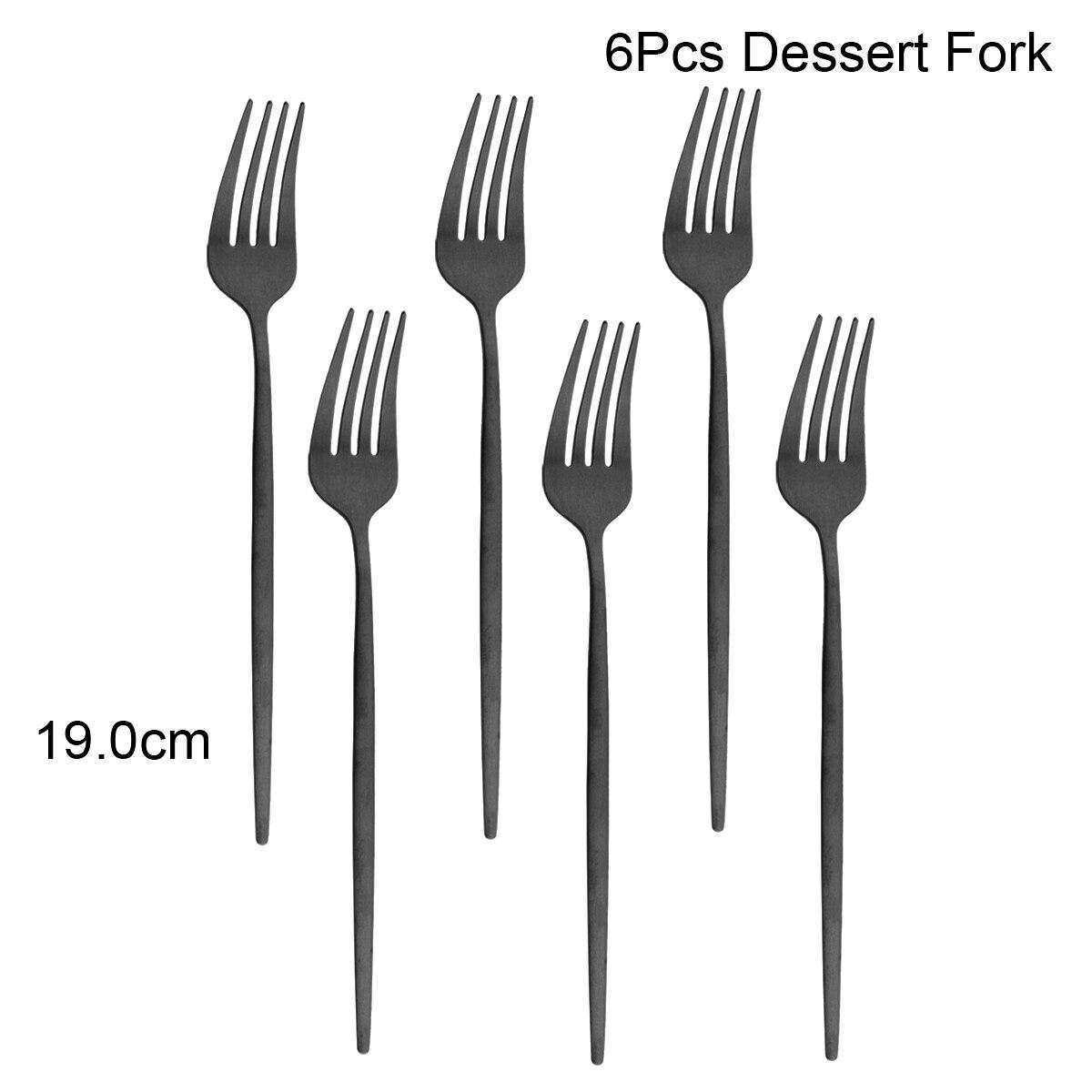 6Pcs Schwarz Besteck Set Matte Geschirr Set Messer Gabel Löffel Geschirr Kuchen Obst Gabel Edelstahl Besteck Küche 6pcs dessert forks schwarz