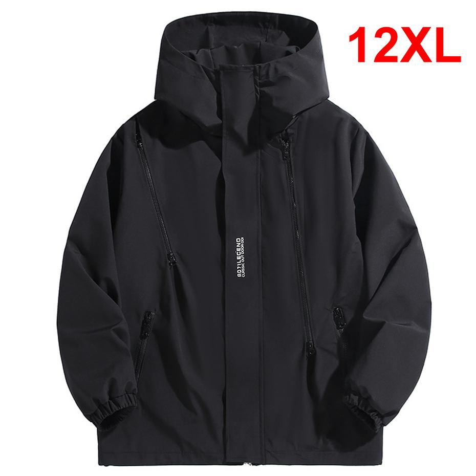 10XL 12XL Plus Size Windbreaker Herren Wasserdichte Jacke Einfarbig Schwarz Windbreaker Mäntel Männlich Big Size Outdoor Oberbekleidung 12XL schwarz