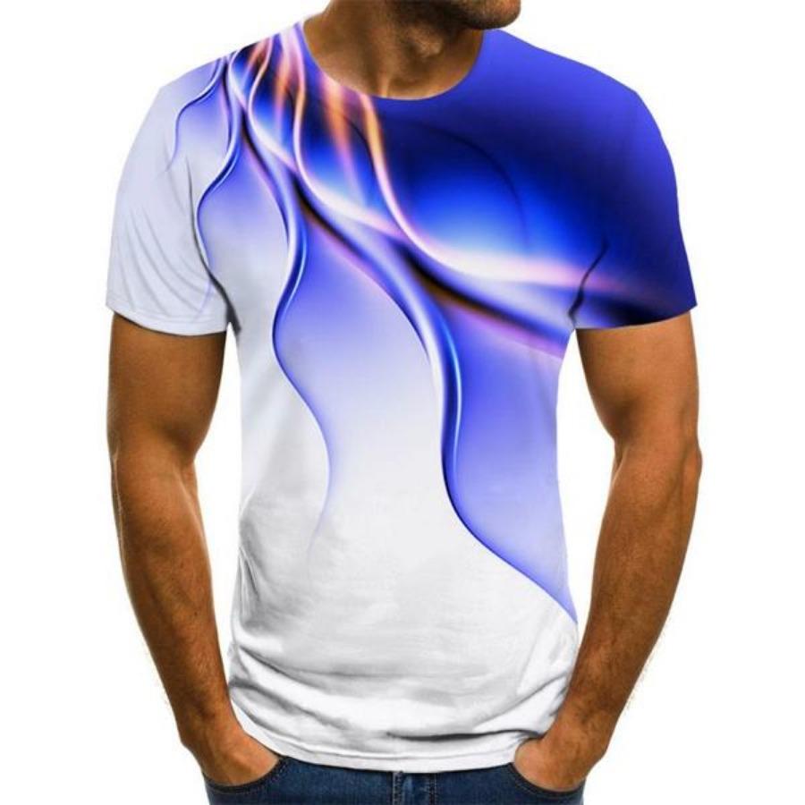 Bedruckte Herren-T-Shirts mit 3D-Spaß, trendige Blitz-Grafik, kurzärmelige Oberteile, lässige Sommer-T-Shirts für Herren, Übergröße S-6XL 5XL blau