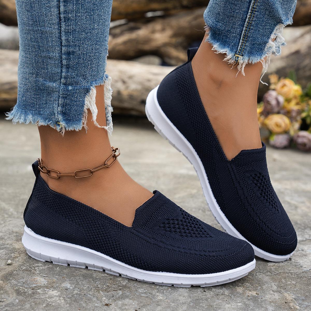 Freizeitschuhe für Damen in Übergrößen, Neue runde Sportschuhe für Damen mit niedrigem Absatz, aus Netzgewebe gewebt 40 navy blau