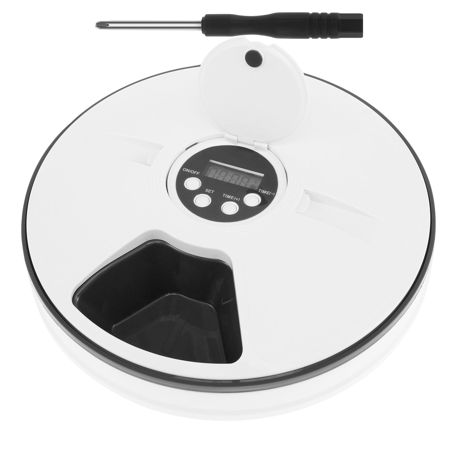 Nassfutter-Katzenfutterautomat mit Timer 6 Mahlzeiten Tierfutter-Automatikfutterautomat Batteriebetrieben Katzen-Frischfutterspender Kabelloser Katzen-Frischfutterspender 30x30x6CM dunkelgraue
