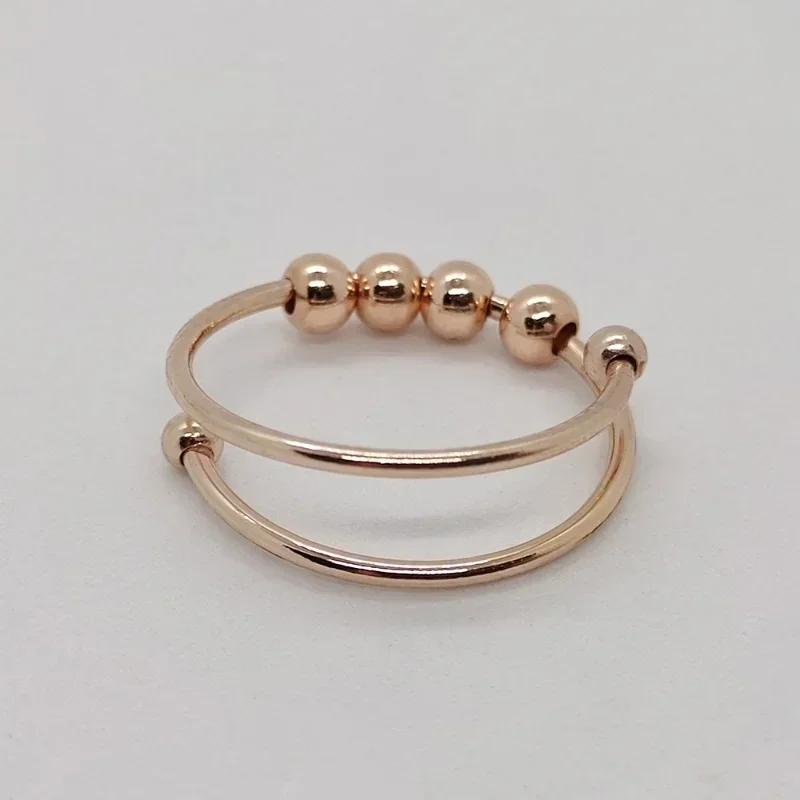Rotierende Perlenringe aus Edelstahl, Anti-Angst-Ring, verstellbare rotierende Anti-Stress-Ringe für Frauen und Männer, Modeschmuck, Geschenk rose gold