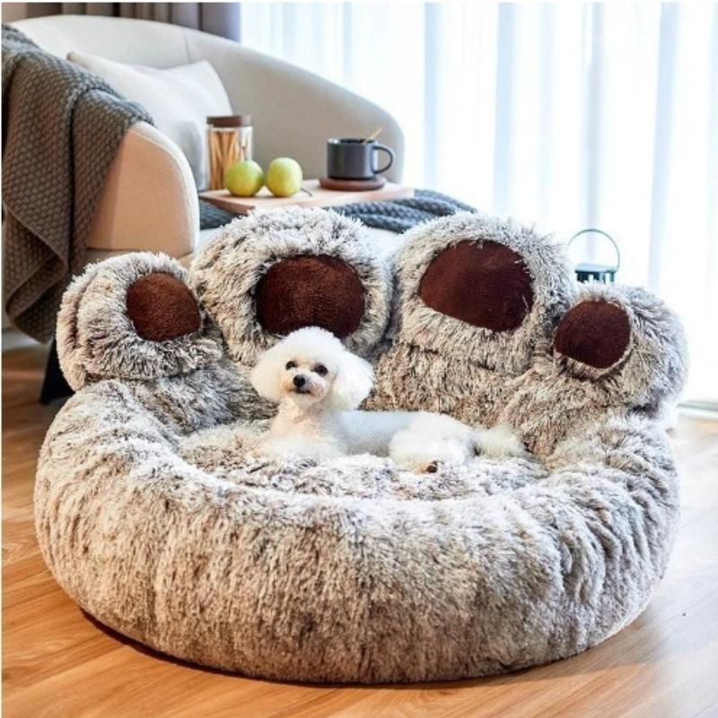 Niedliches Bärenpfoten-förmiges Hunde- und Katzenbett, Beruhigendes Donut-Hundebett, Warmes und bequemes weiches Hunde-Rundbett, Plüsch-Hunde- und Katzenmatratzenbett 50cm grau