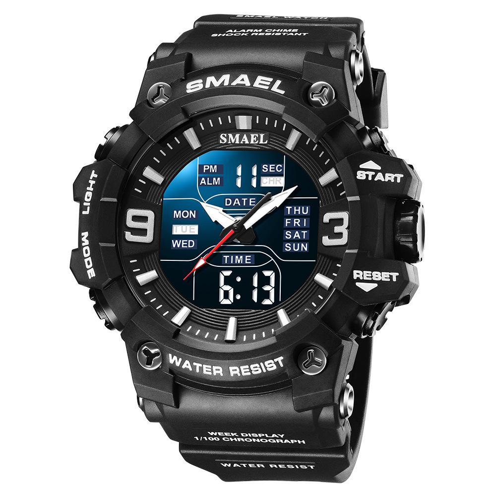 SMAEL Männer Sport Uhren Dual Time Digital Uhr Quarz 50 m Wasserdichte Uhr Led Militär Uhr Sport Männer Uhren Armbanduhr