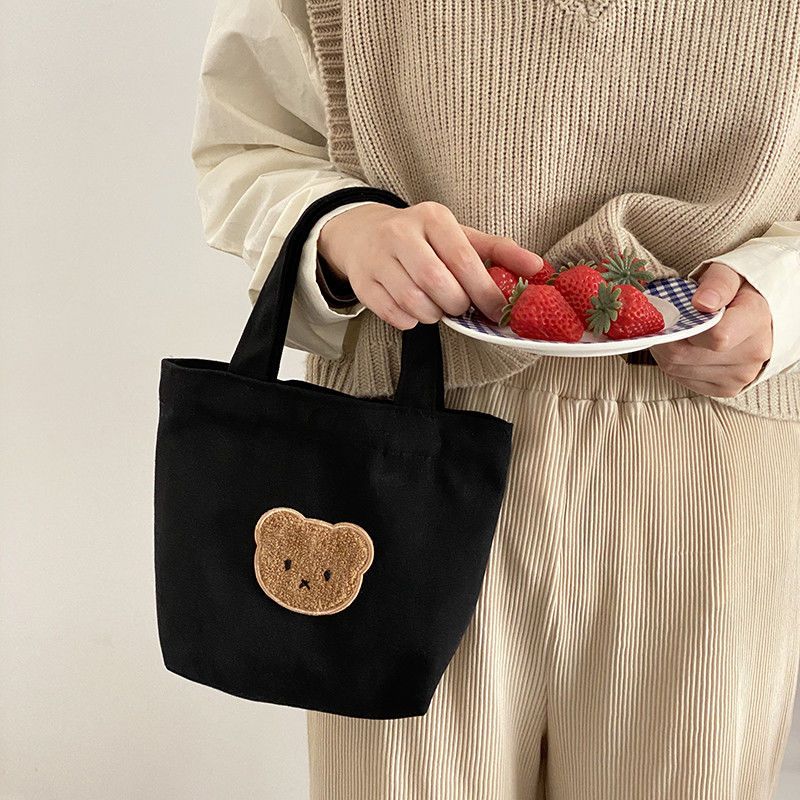 Damen Handtasche Casual Cute Bear Canvas Tasche Mädchen Praktische Mini Kleine Handtasche 18*21cm schwarz