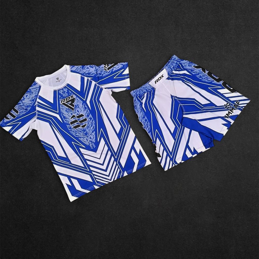 Sommer Neu MMA RDX Blau Rot Kampf Nacht T-Shirt Shorts Kind Erwachsener Boxen Training Sport Set Übergroß Atmungsaktiv Schnelltrocknend Set L