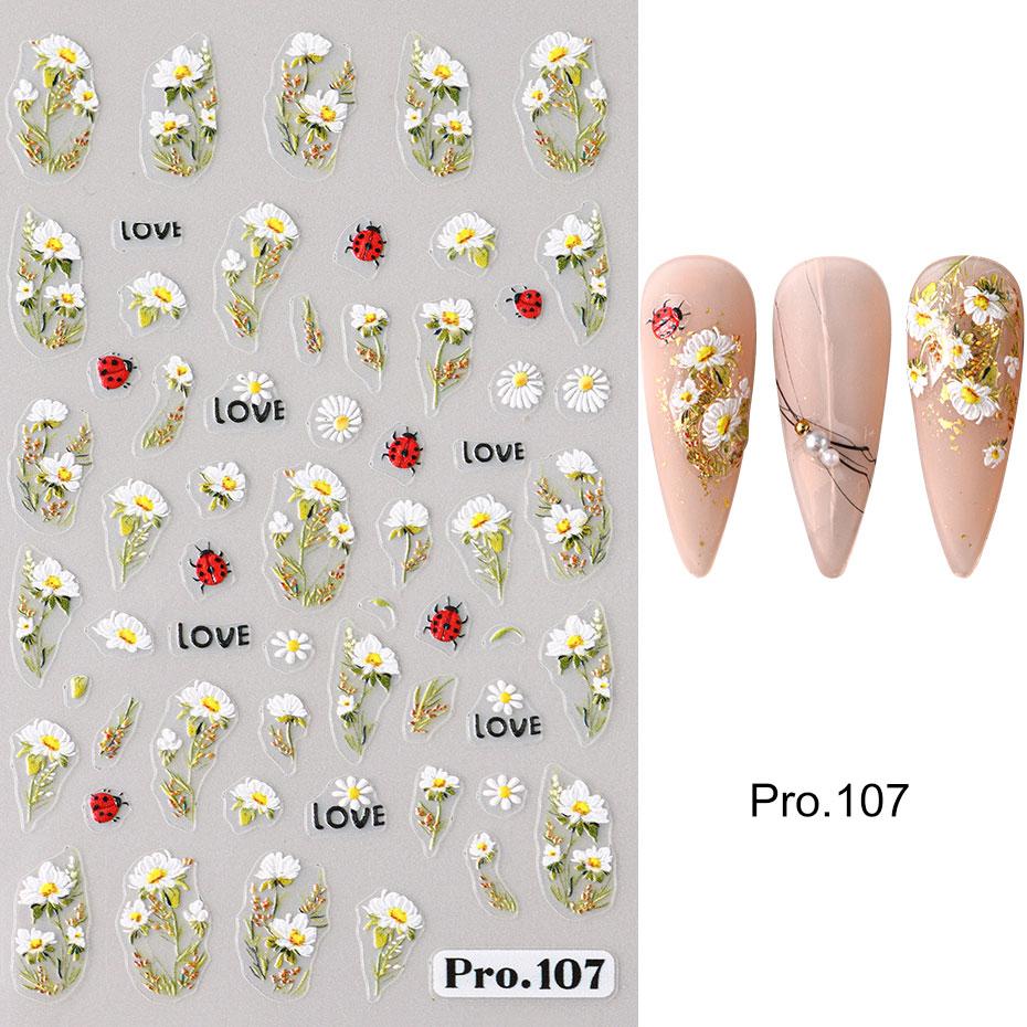 5D süße Biene Gänseblümchen Blume Nagel Aufkleber Blütenblätter Blüte Schmetterling Insekt selbstklebende Maniküre Aufkleber DIY Charms Nägel Dekor PRO-107