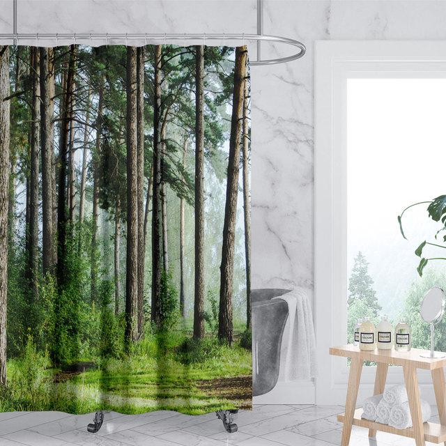 Ländliche Landschaft Creek Stein Lotus Buddha Duschvorhang Badezimmer Vorhang Stoff Wasserdicht Polyester Badezimmer Vorhang mit Haken 180*200CM