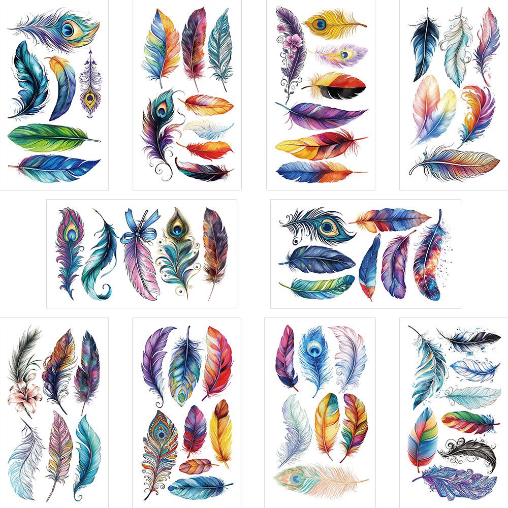 10 Blatt Bunte Federn Tattoo Aufkleber Für Arm Körper Hand Temporäre Falsche Wasserdichte Tattoo Aufkleber Mädchen Kreative Geschenke