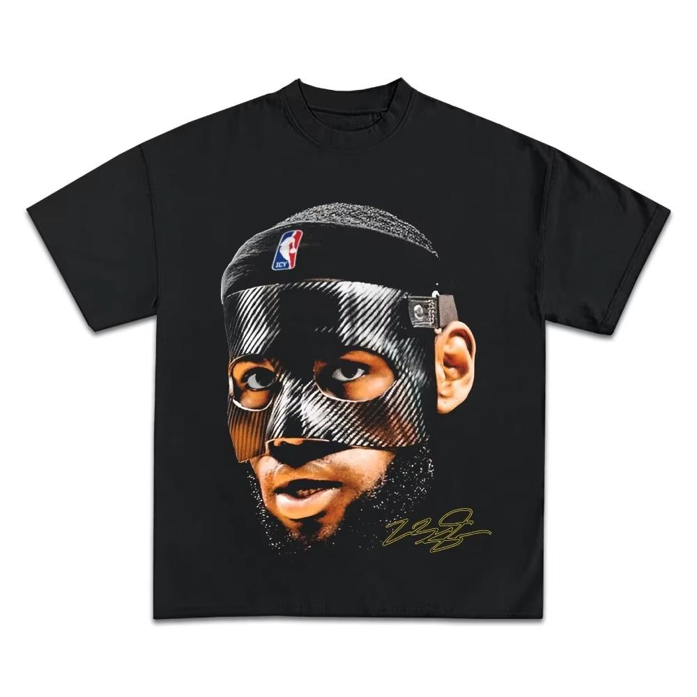LeBron James Basketballstar T-Shirt Herren Damen Kurzarm Baumwoll-Tees Amerikanische Vintage Marke T-Shirts Sommer Tops Streetwear M gray