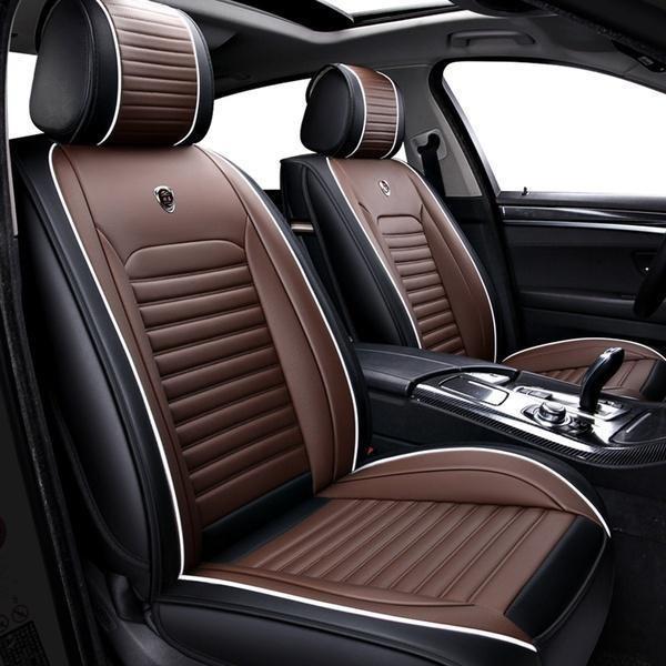 Universal PU Leder Autositz Wasserdichte Luxus Mattenbezüge Autositzschonerbezug Atmungsaktives Kissen für Vier Jahreszeiten 1pc kaffeebraun/schwarz