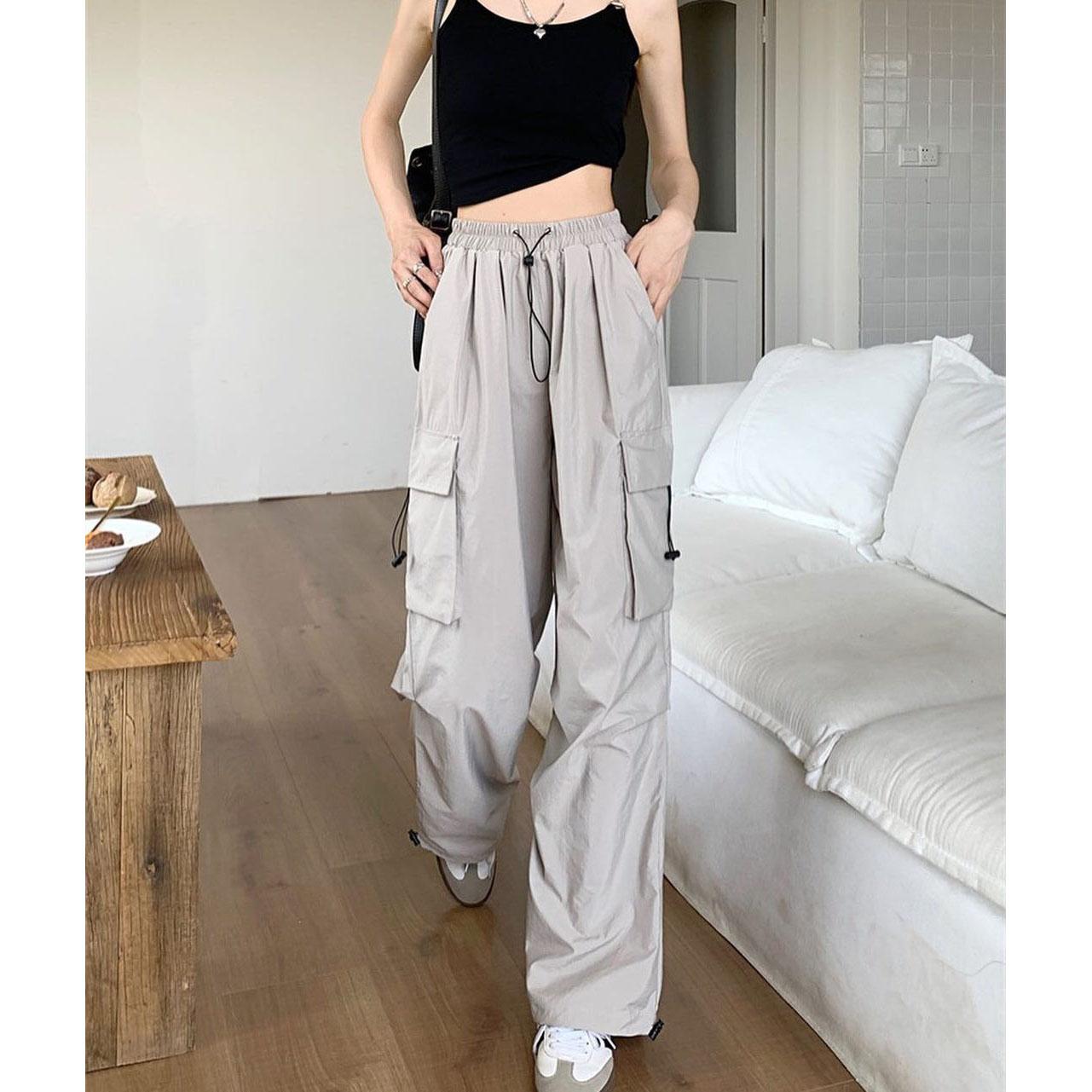 Streetwear Frühling Harem Casual Hosen Männer Elastische Taille Einfarbig Cargo Hosen Multi Tasche Lose Baggy Hosen für Frauen XL silber grau