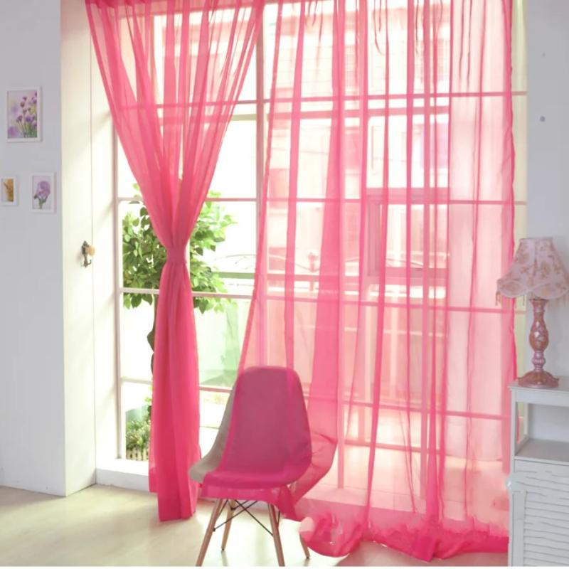 Massive Tüllvorhänge im europäischen Stil für Wohnzimmer, Schlafzimmer, moderner transparenter Vorhang, mehrfarbig, durchsichtige Vorhänge, Heimdekoration W100xL200CM 1pcs rose rot
