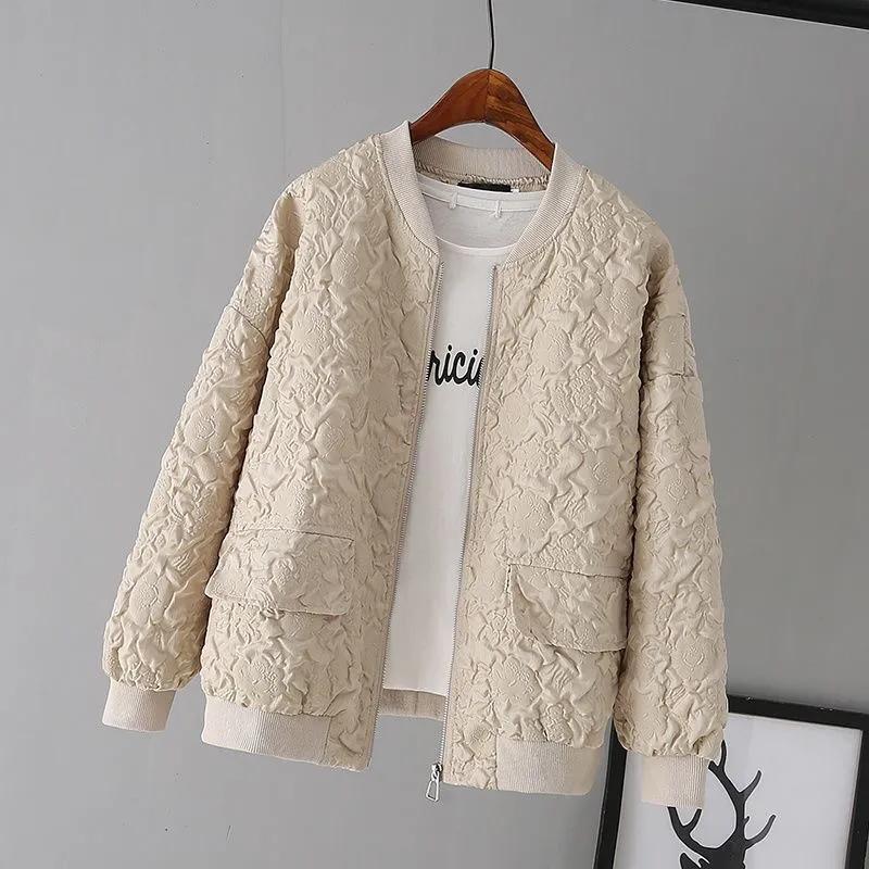Einfarbig Damen Kurze Baseball Jacke Koreanische Frühling Casual Weiße Jacke Top Weibliche Strickjacke Zipper Jacken Mode XXL apricot