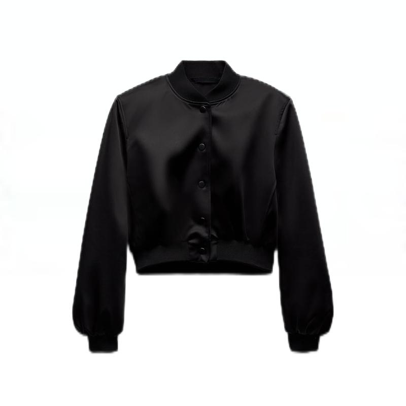 Frühlingssaison Euro-amerikanischer Stil Seidensatin-Qualität Einfarbig Locker geschnittene Cropped-Jacke Jacke M schwarz