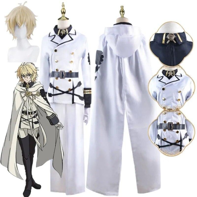 Anime Seraph of The End Mikaela Hyakuya Cosplay Halloween Karneval Uniform mit Perücke Full Set Kostüme L-(Costume+Wig)