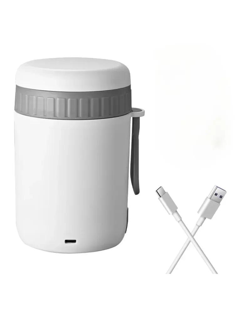 Tragbare, elektrisch beheizte Lunchbox mit USB-Anschluss, Edelstahl, für Auto/LKW/Büro, Reiskocher, Speisenwärmer, beheizter Behälter, auslaufsicher weiß