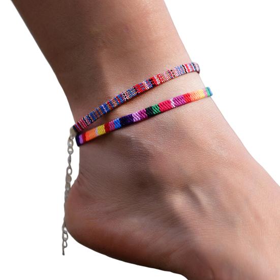 Knöchel-Armband handgefertigt geflochten bunt verstellbar Frauen Böhmen Strand Fußkette Fußkettchen A