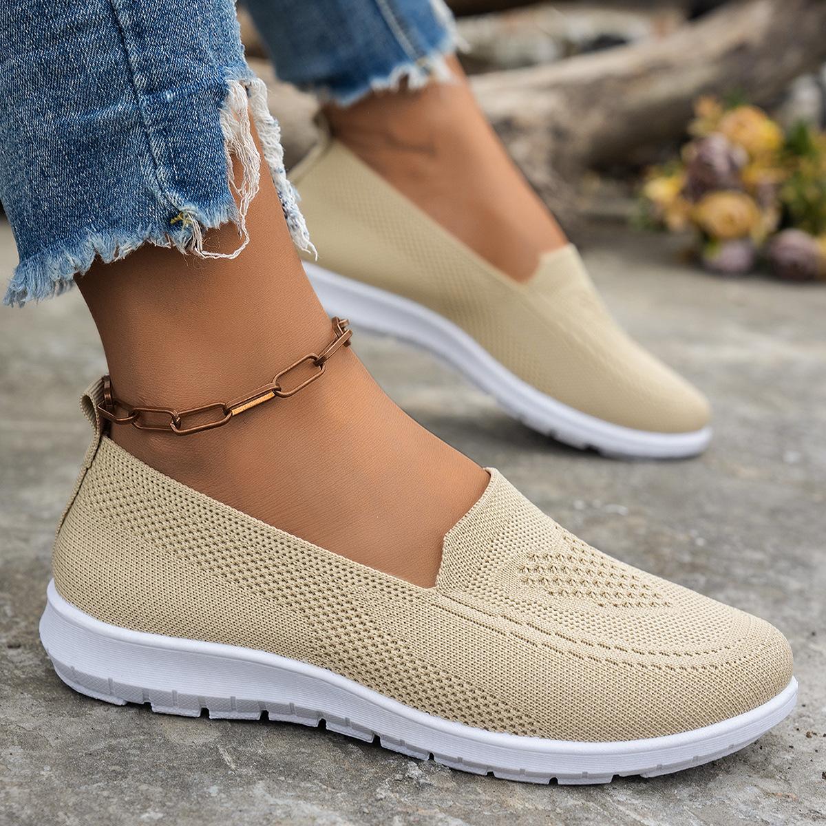 Freizeitschuhe für Damen in Übergrößen, Neue runde Sportschuhe für Damen mit niedrigem Absatz, aus Netzgewebe gewebt 36