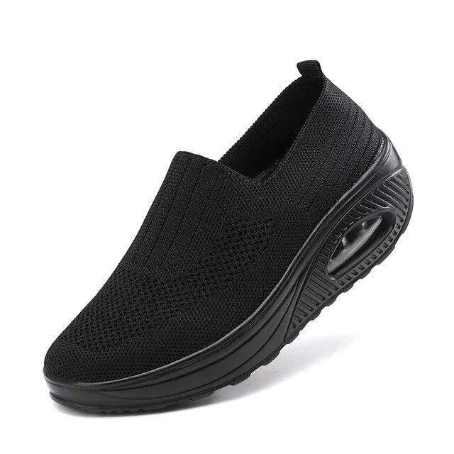 Damen Wanderschuhe Air Kissen Rutschfeste Orthopädische Schuhe Damen Plateau Pantoletten Atmungsaktive Keilabsatz Damen Sneakers 40 schwarz