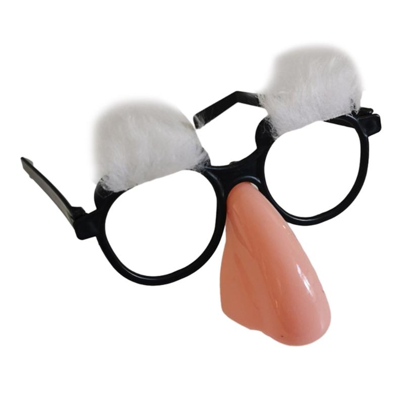 Lustige Nasenverkleidungsbrille mit Schnurrbart und Augenbrauen, Neuheit, lustige Brille für alte Männer, Halloween-Brillen mit gefälschtem Bart, Geschenke weiß