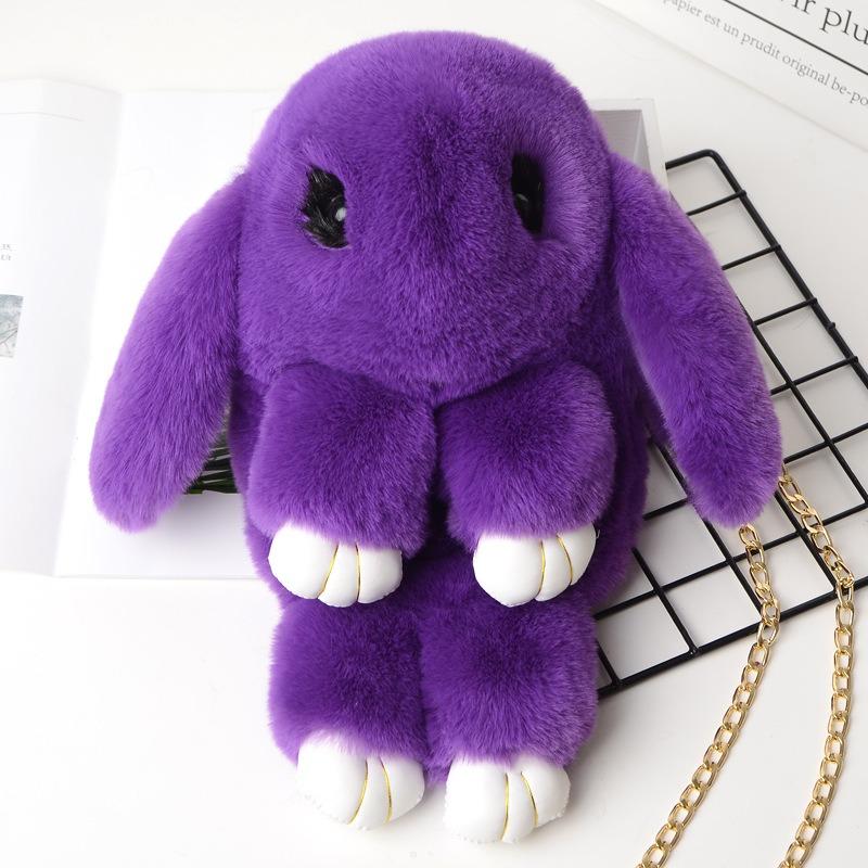 Play Dead Rabbit Tasche süße Kaninchen Imitation Rex Kaninchen Fell Tasche Plüsch Kaninchen Tasche Kette Kaninchen Tasche Crossbody Kette Damen Tasche lavendel