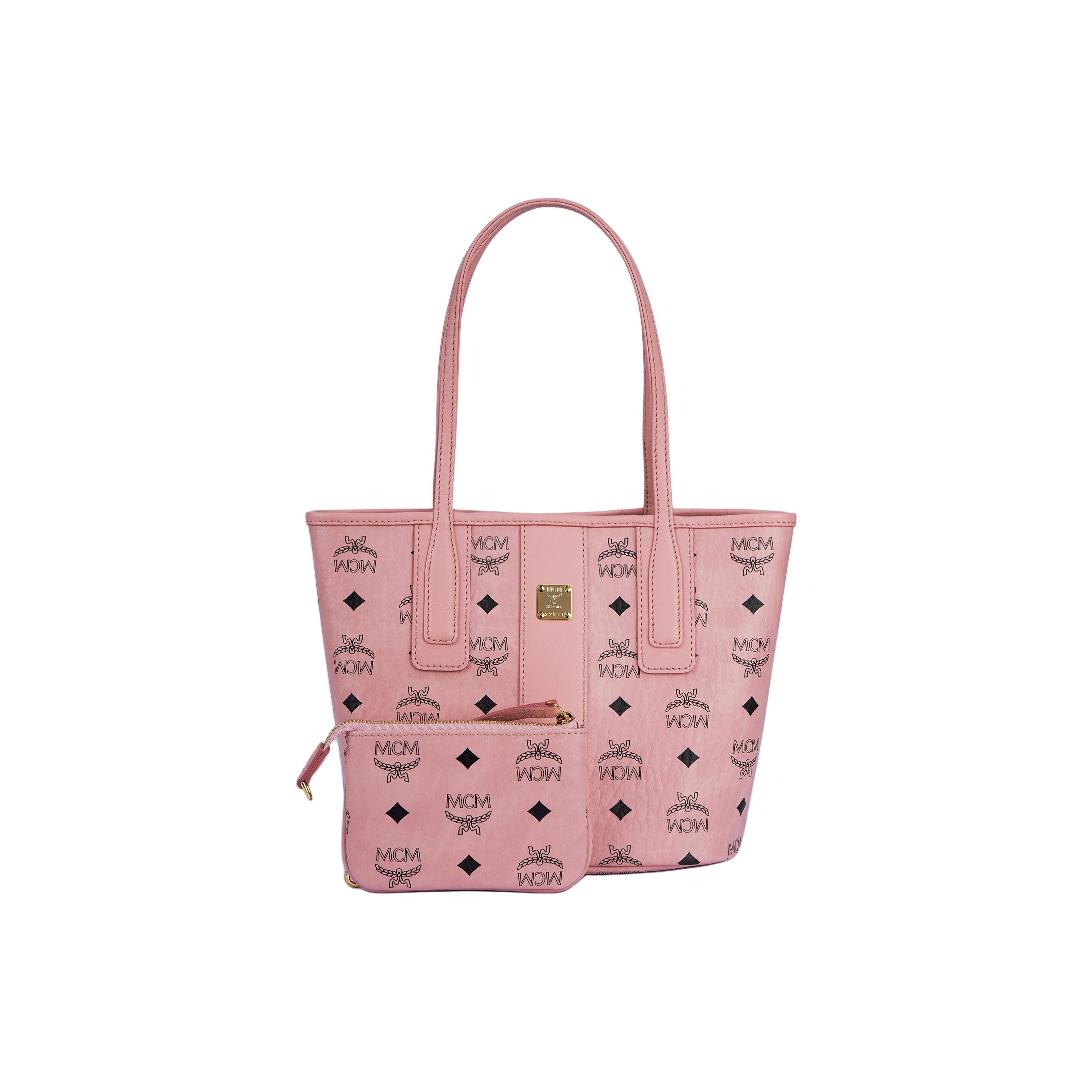 MCM Goldfarbene Metallbeschläge Kunstleder Tragetasche Einkaufstasche Handtasche Mini Damen-Tragetaschen Rosa MWPFSLR06PZ001 Basic Set (Bag+Dust Bag)