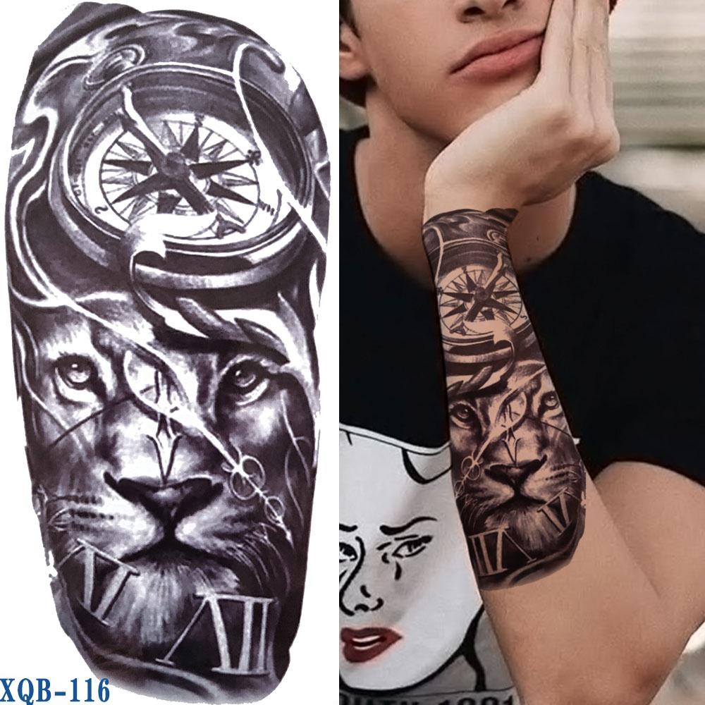1 STÜCK 210*114 Mm Schwarzwald Tattoo Aufkleber für Männer Frauen Kinder Tiger Wolf Tod Schädel Temporäre Tattoo Gefälschte Henna Skelett König Tier Tatoo XQB-116
