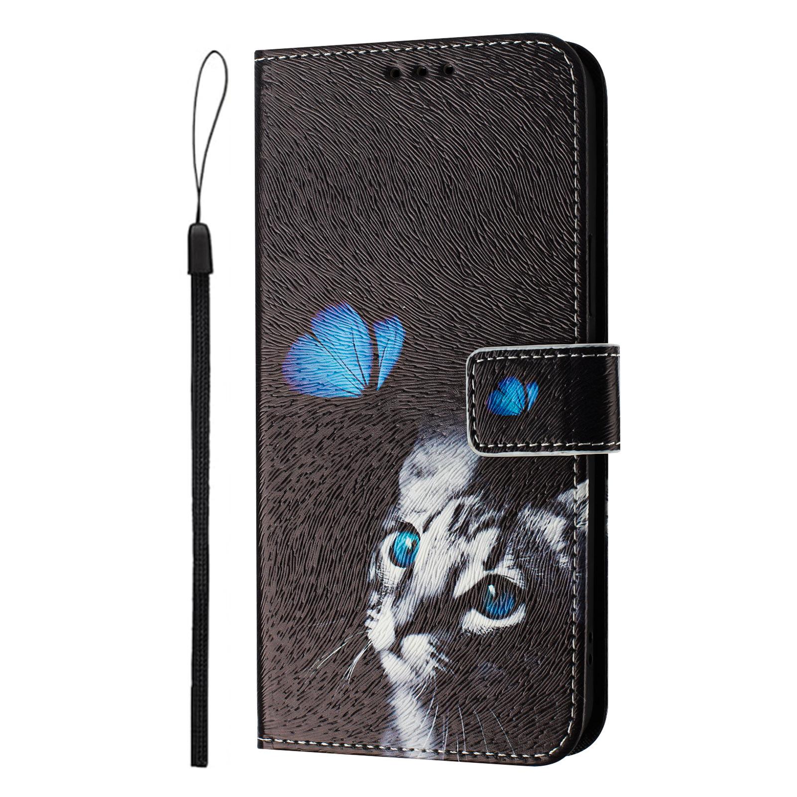Schmetterling und Katze Luxus Bemaltes Lederetui Brieftasche Buchstil Hülle für Sony Xperia 5 IV / 10 IV ,Xperia 1 V / 5 V / 10 V,Xperia 1 VI,5 VI,10 VI. Sony Xperia 10 VI schwarz