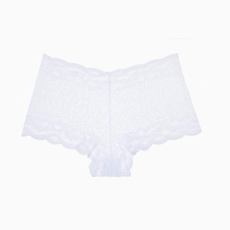 Weibliche sexy Damenhöschen aus Spitze, floraler Winkel, Damenunterwäsche, Herz, atmungsaktives Muster, intime Dessous L weiß