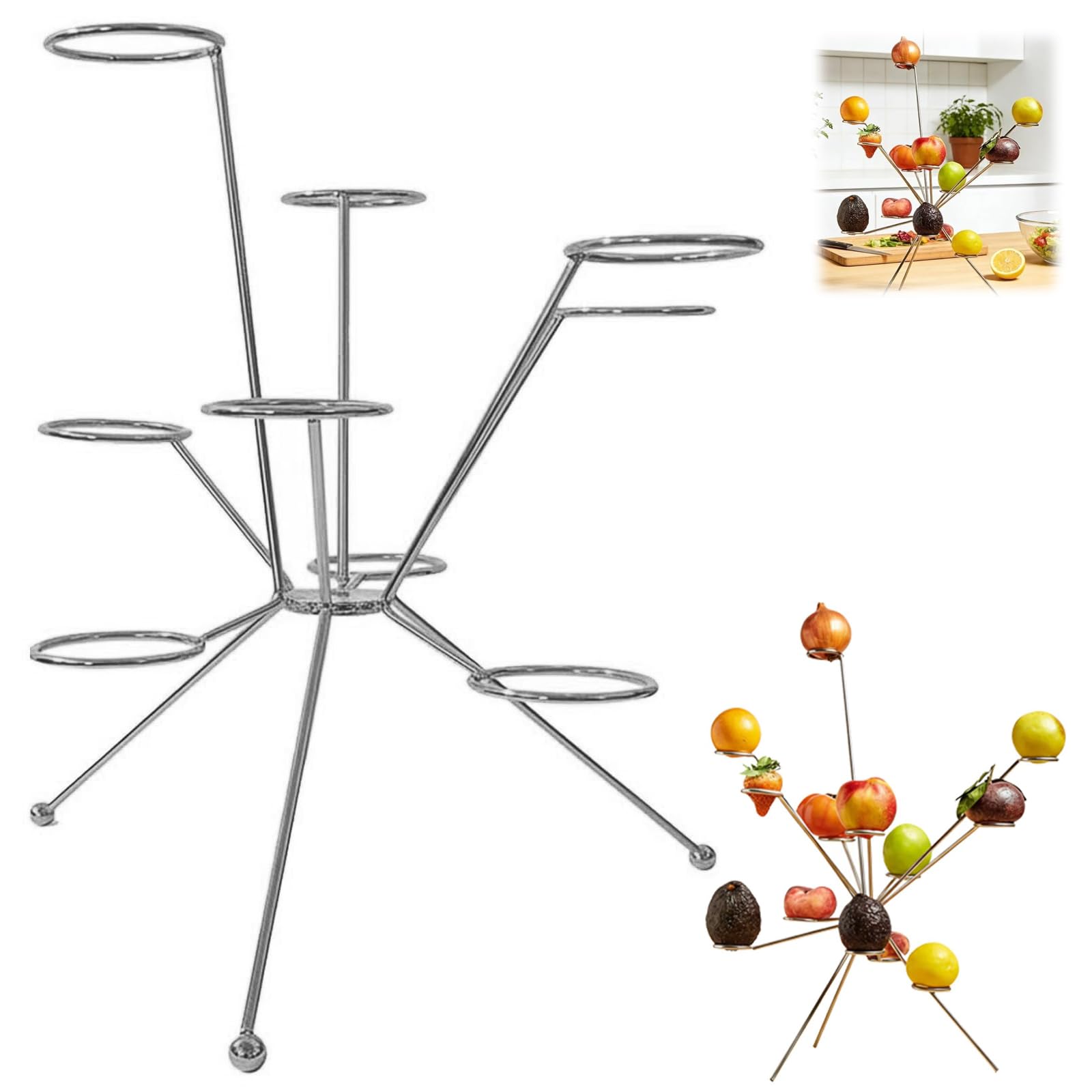 Explodierende Obstschale, Feuerwerk Esstisch, Moderner Metall-Obstständer, Kreatives künstlerisches 360°-Mehrarm-Präsentationsregal, Tafelaufsatz für Küchentheke One Size silber