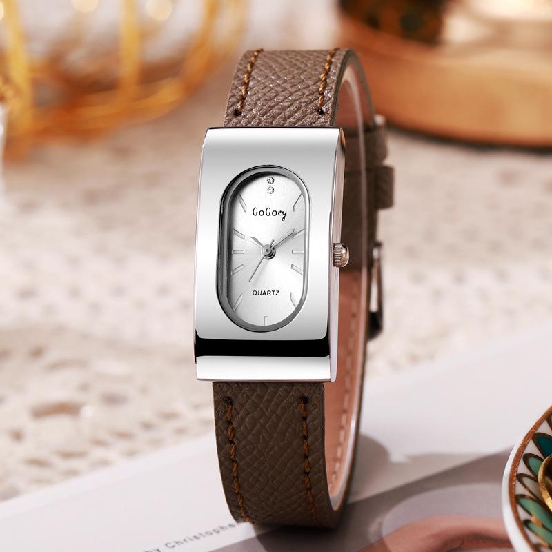 Damen Vintage Rechteckiges Zifferblatt Quarz Uhr Einfaches Lederarmband Armbanduhren