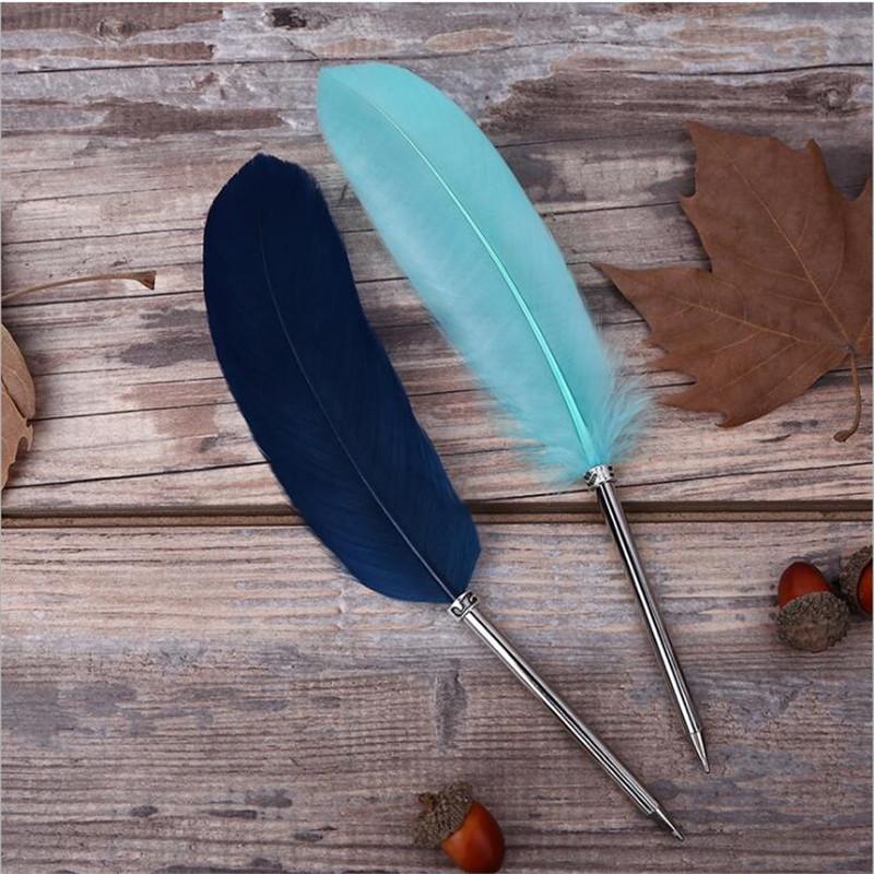 Federkiel-Kugelschreiber im Retro-Stil, Hochzeitsgeschenk, Büro, Schulbedarf, Kawaii-Studenten-Geschenk dunkelblaue