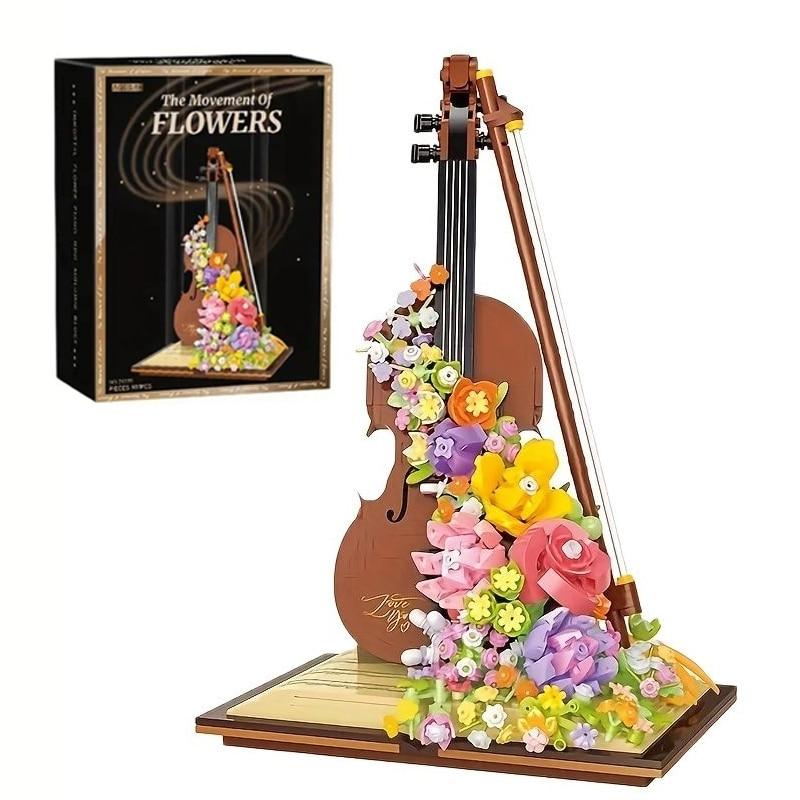 Mini-Klavier-Geige-Bausteine Musikinstrument Konservierte Blume Wasserfall DIY Ziegel Spielzeug Kinder Weihnachtsgeschenke braun