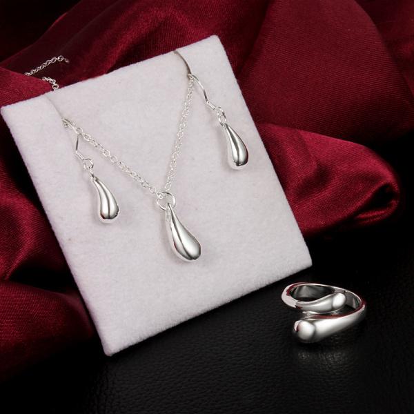 Mode Frauen 925 Sterling Silber Wassertropfen Anhänger Halskette Ohrring Ringe Schmuck Set Party Hochzeit Schmuck Weihnachtsgeschenke 45CM and 20cm
