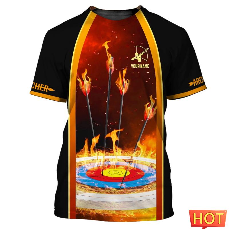 Modische Bogenschieß-T-Shirts für Herren, trendige Kurzarm-Shirts mit 3D-Druck und individuellem Namen, lockere, atmungsaktive Sport-T-Shirts 6XL