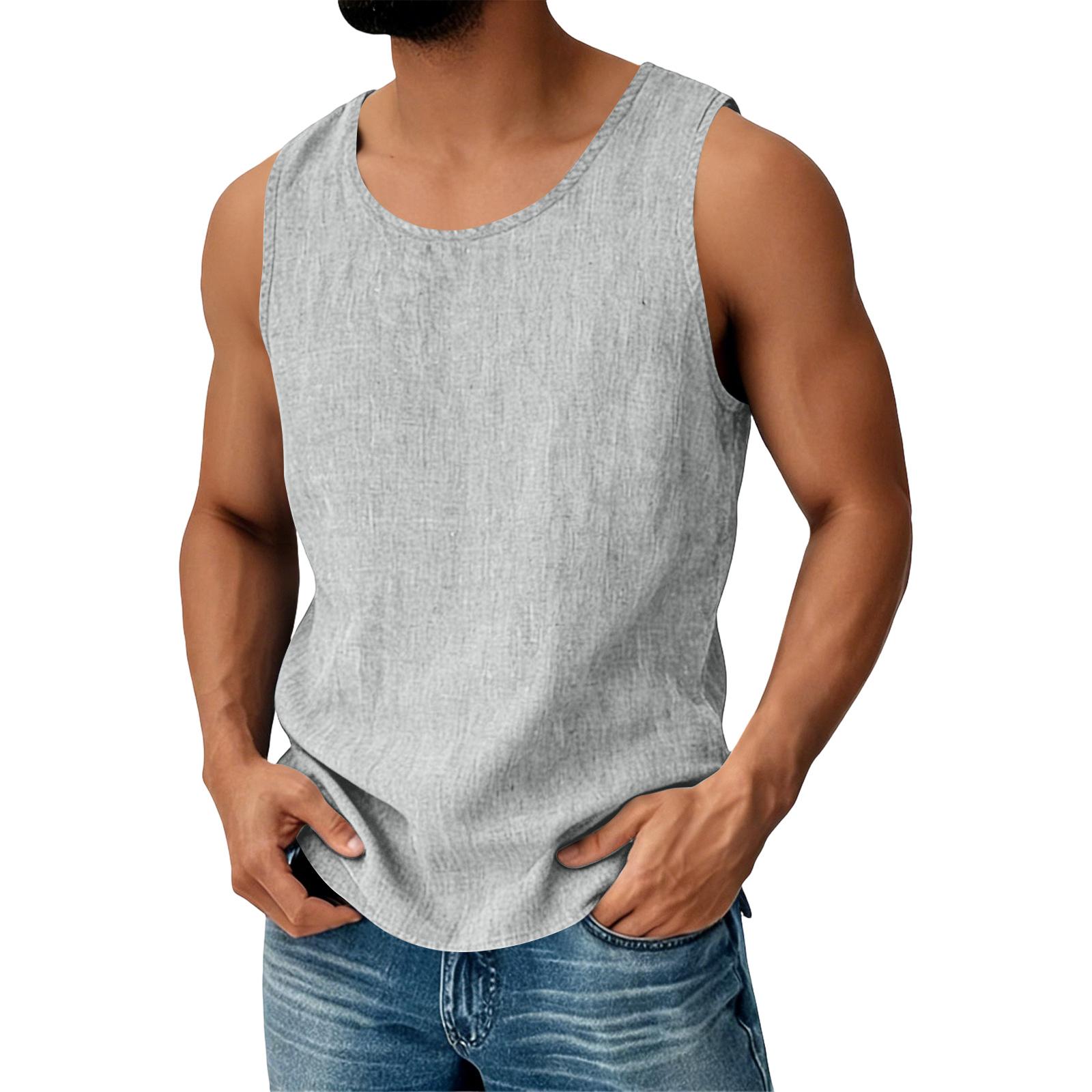 Herren Baumwolle Leinen Ärmellose Weste Herren Freizeit Mode Sport Ärmellose Weste M hellgrau