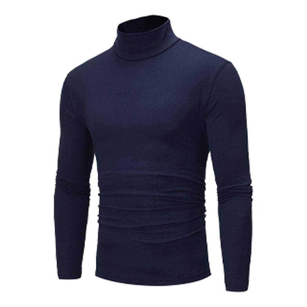 Herbst Winter Herren T-Shirt mit Stehkragen Slim Fit Hochelastisch Langarm Herrenbekleidung Lässiges atmungsaktives Pullover-Unterhemd XXXL navy blau