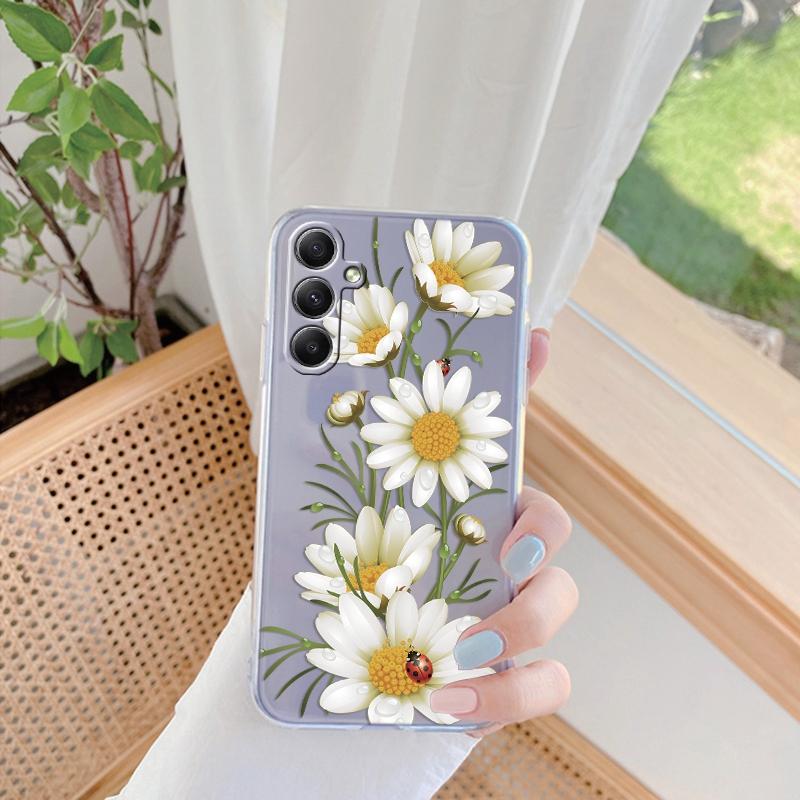 Blumen gemusterte weiche transparente Silikon-Telefonhülle für Samsung Galaxy A55 A54 A34 für Samsung S24 S23 Ultra-Kamera stoßfeste Schutzhülle Samsung Galaxy S23 Plus
