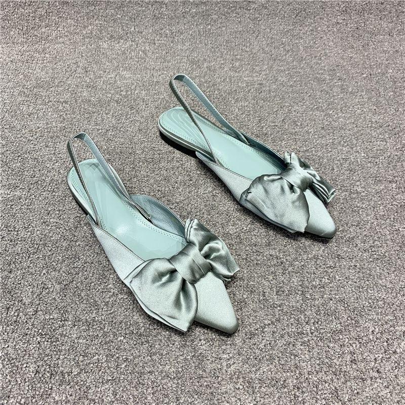 Bogen Sandalen Frauen Sommer Spitz Niedrigen Absatz Sandalen Frauen Mode Baotou Dünnen Riemen Sandalen High Heels Alias 37 grün