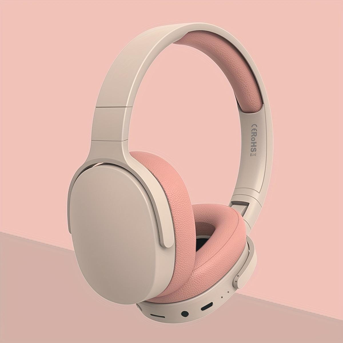 Faltbare Drahtlose Bluetooth 5.3 Kopfhörer 3D Stereo Headset Geräuschunterdrückung Musik Gaming Kopfhörer mit Mikrofon rosa