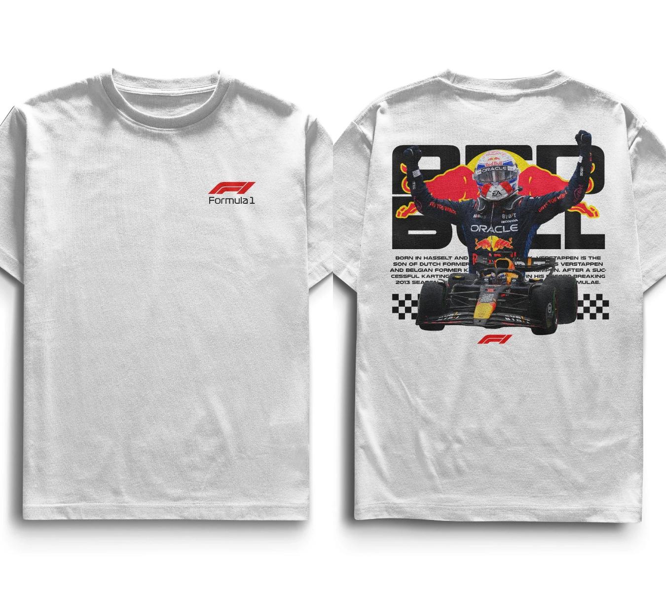Red Bull Verstappen F1 Print T-Shirt Herren Damen Baumwolle Oversized Streetwear Harajuku Kurzarm Hohe Qualität Damen Herren Kleidung S black