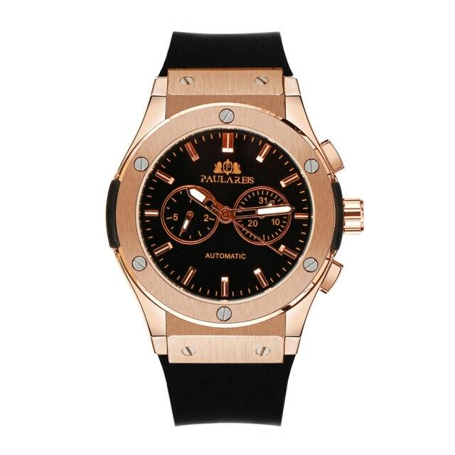 PAULAREIS Herren Automatik Selbstaufzug Mechanisch Freizeit Sport Genf Uhr Mode Armbanduhr HB01 beige
