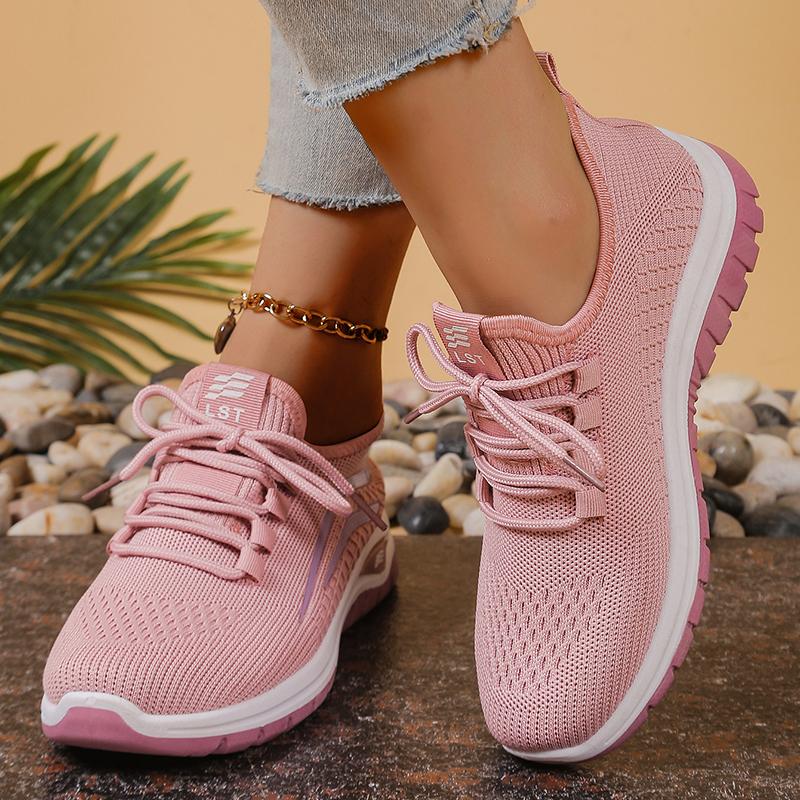 Damen Softsohle Atmungsaktive Mesh-Sneaker Leicht Rutschfest Lässige Sportschuhe für Damen Komfort Slip-On Strick-Sneaker 39 rosa