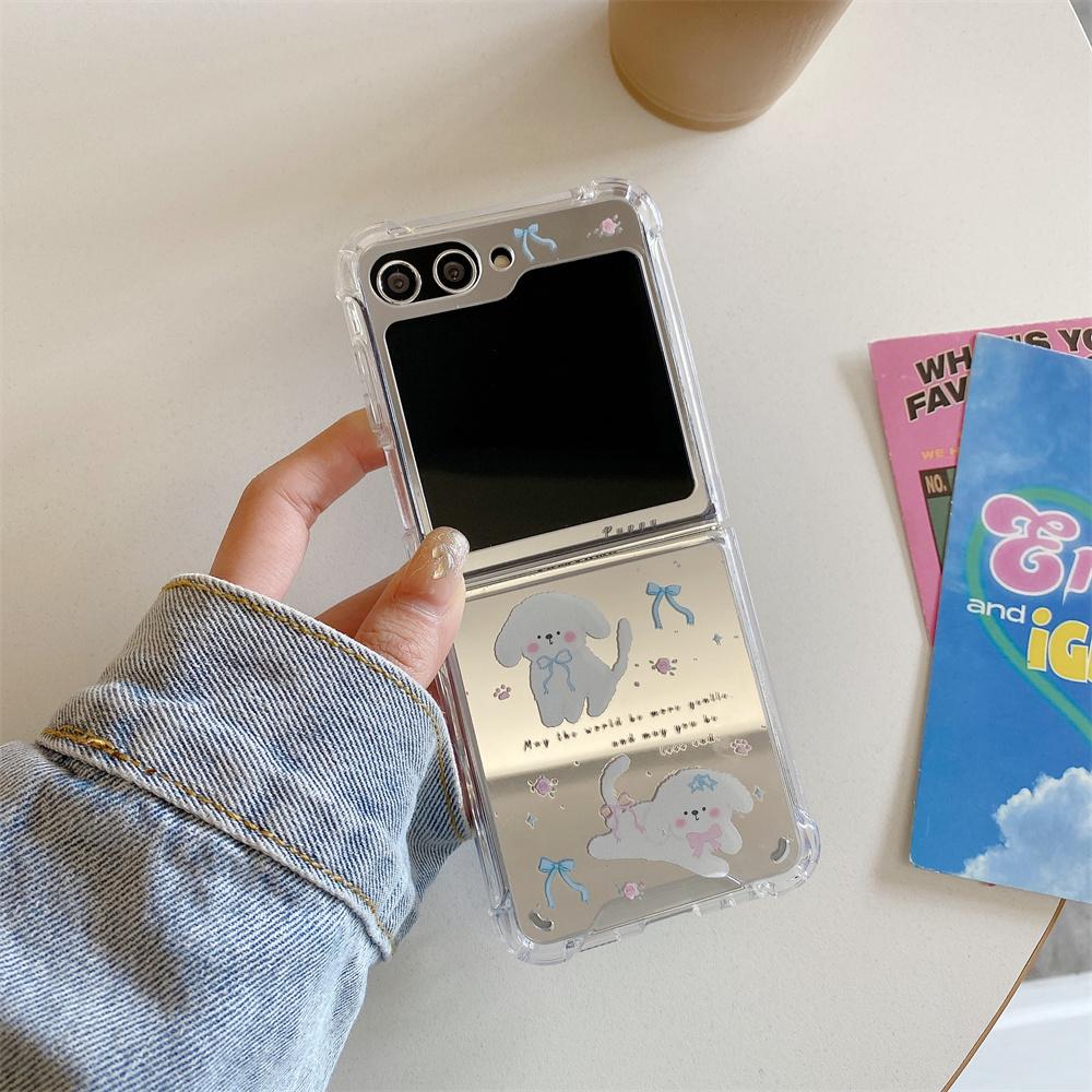 Niedliche Cartoon-Schmetterlingsarmbandhülle für Samsung Galaxy Z Flip 5 4 3 6 Flip5 flip4 Katze Hund Spiegel Make-up Handgelenkskettenhülle for Samsung Z Flip 4 black
