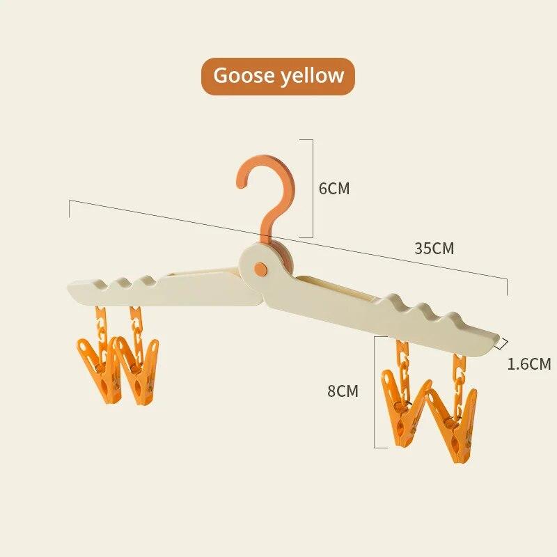 1 Stück bunte Reise-Kleiderbügel, tragbare, faltbare Kleiderbügel, Reise-Zubehör, faltbarer Wäscheständer für Babykleidung gelb