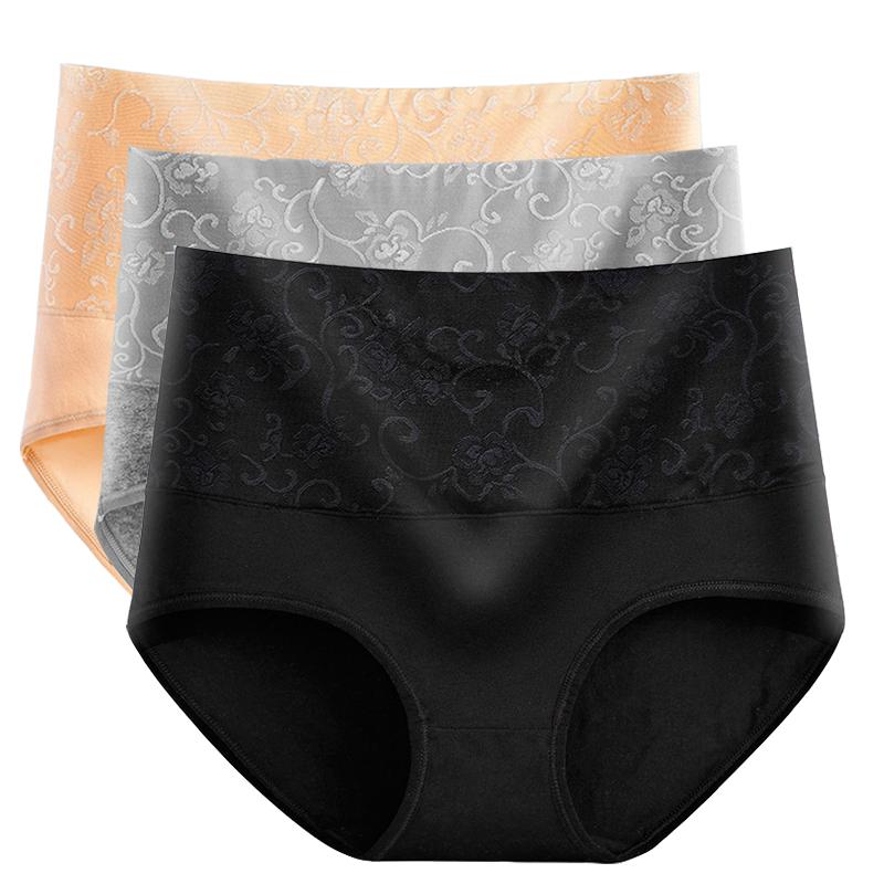 M-5XL Slips für Damen Hohe Taille Bauchweg-Unterwäsche Baumwolle Nahtlose Slips Mädchen Übergröße Unterhose Intimates Weiblich 3 Stück/Los 4XL gray