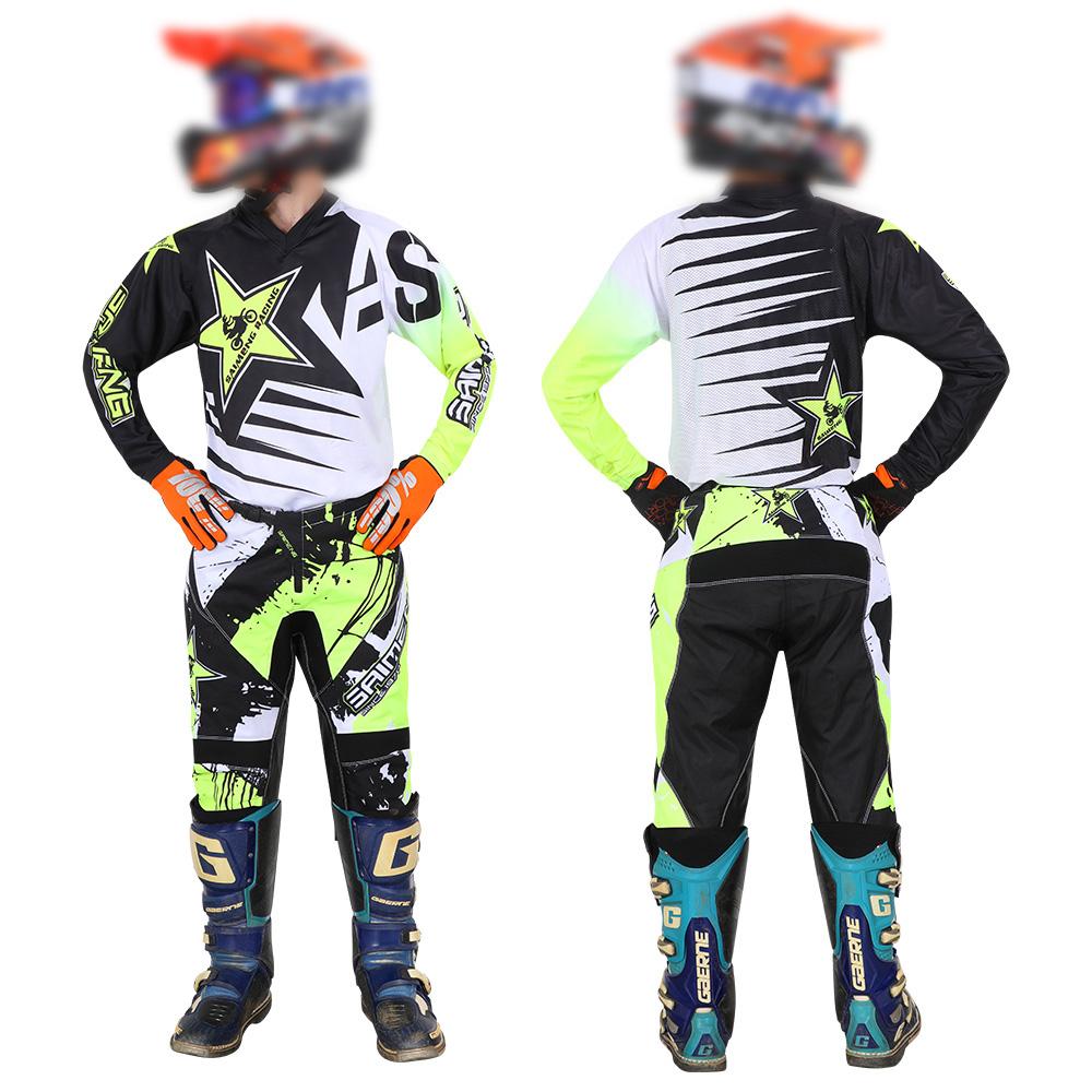 Motocross Kinder Set Motorrad Trikot und Hose Kinderkleidung großer Junge Mädchen Jugend MX Ausrüstungsset Rennanzug YXXL-28 (37-47KG) weiß/grün