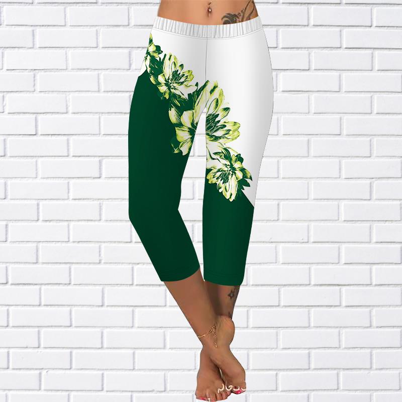 Hosen Sommer Gelb Schmetterling Kurze Leggings Abgeschnitten Skinny 0Hosen Plus Size Leggins Damen Weiße Stiefmütterchen Hosen Abgeschnittene Hosen Für Frauen 7XL grün